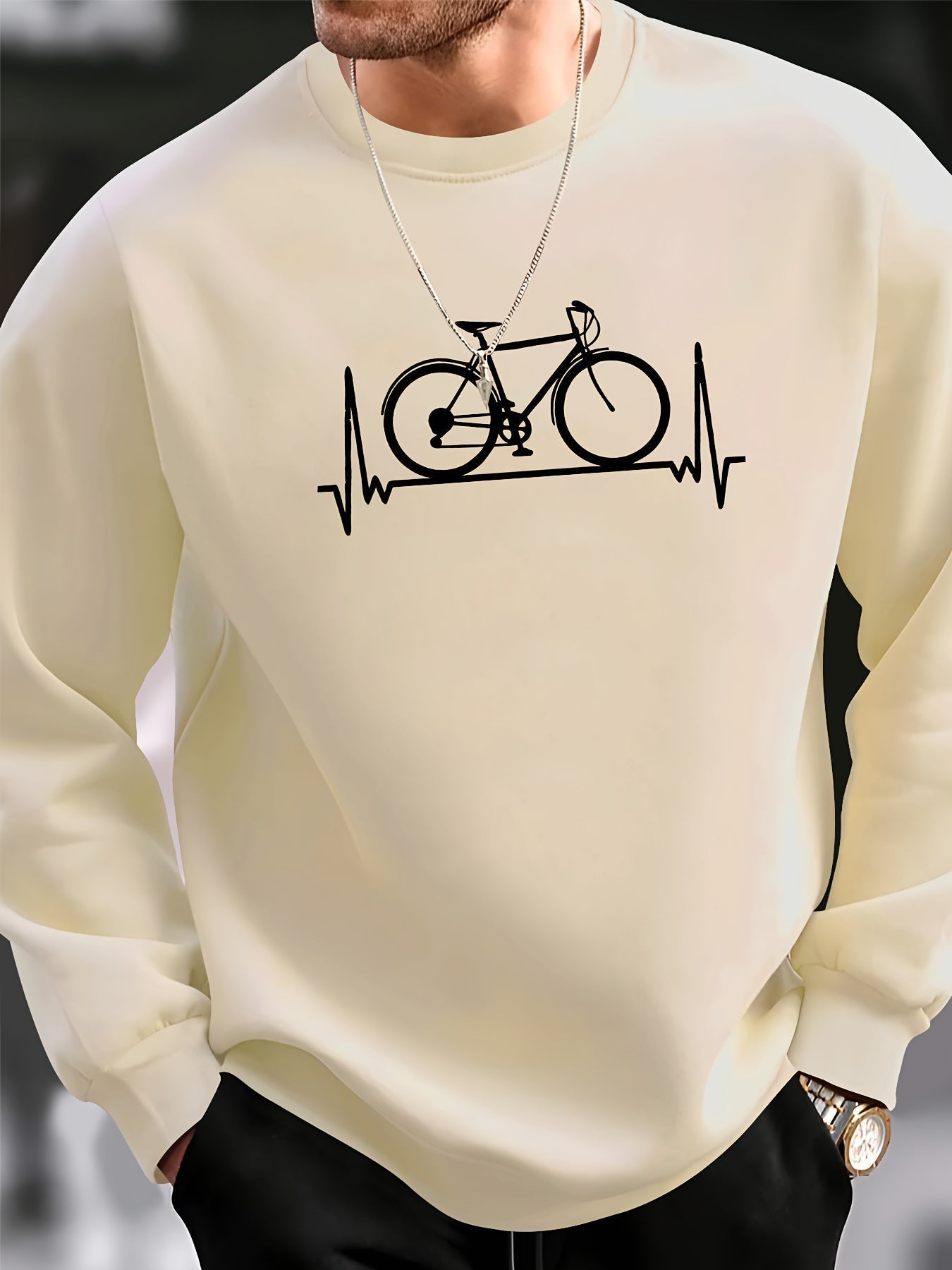 Stijlvolle pullover met fietsprint voor heren | Perfect voor herfst/winter