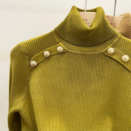Elegante slim-fit gebreide coltrui met knopen voor dames | Ideaal voor herfst/winter
