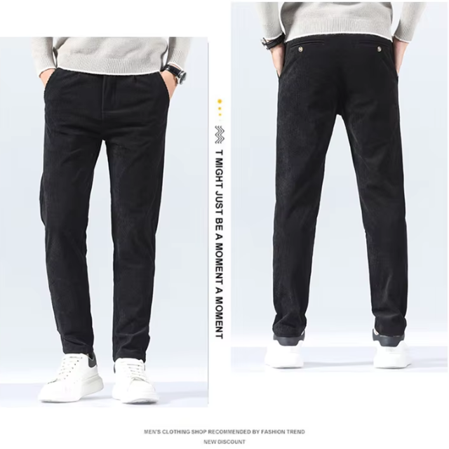 Stijlvolle corduroy broek met slim fit en plooien aan de voorkant voor heren | Ideaal voor herfst/winter