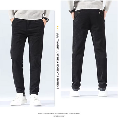 Stijlvolle corduroy broek met slim fit en plooien aan de voorkant voor heren | Ideaal voor herfst/winter