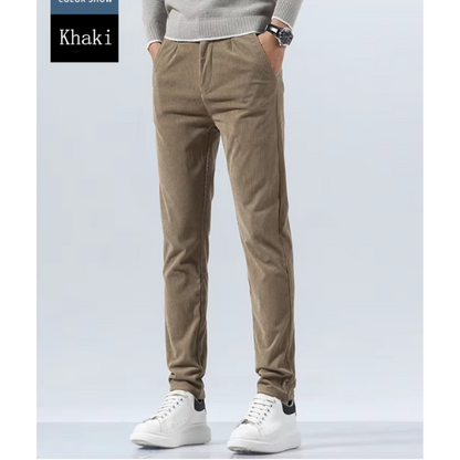 Stijlvolle corduroy broek met slim fit en plooien aan de voorkant voor heren | Ideaal voor herfst/winter
