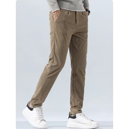 Stijlvolle corduroy broek met slim fit en plooien aan de voorkant voor heren | Ideaal voor herfst/winter