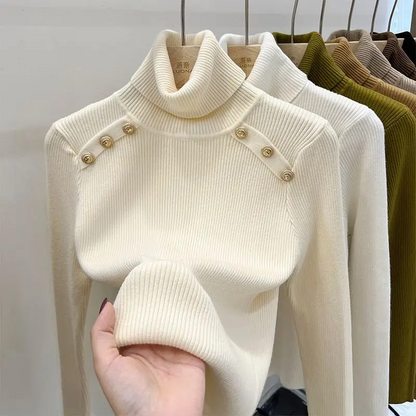 Elegante slim-fit gebreide coltrui met knopen voor dames | Ideaal voor herfst/winter