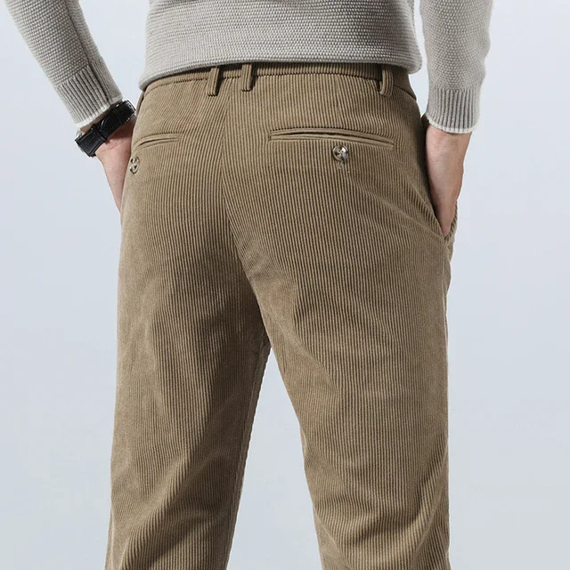 Stijlvolle corduroy broek met slim fit en plooien aan de voorkant voor heren | Ideaal voor herfst/winter