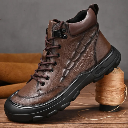 Vetlederen herenschoenen met textuur, ideaal voor herfst/winter