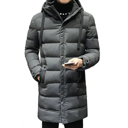 Warme lange herenpufferjas met capuchon en zakken | Perfect voor herfst/winter