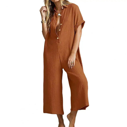 Jumpsuit met korte mouwen en knoopjes voor dames, ideaal voor de zomer