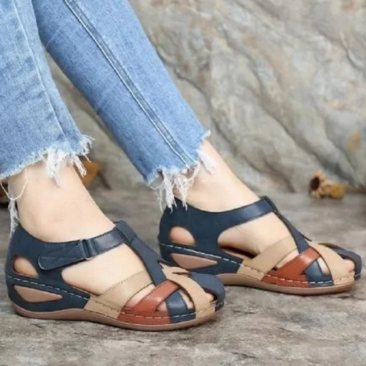 Zomerbries damessandalen donkerblauw-bruin casual