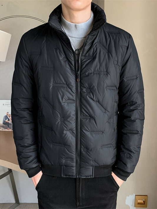 Eenkleurige puffer winterjas voor heren met opstaande kraag en ritssluiting | Ideaal voor de winter