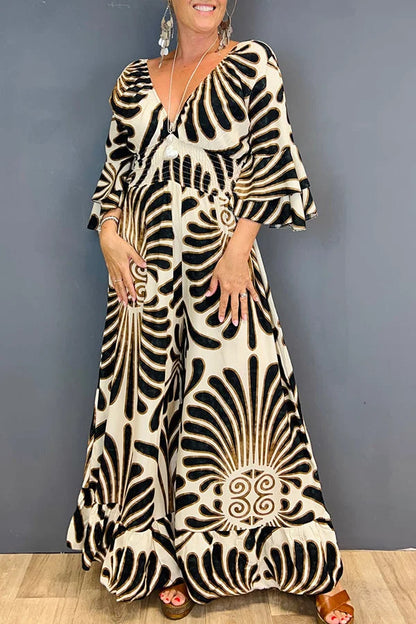Jumpsuit met V-hals en bloemenprint voor dames, vintage, gerimpeld, ideaal voor de zomer