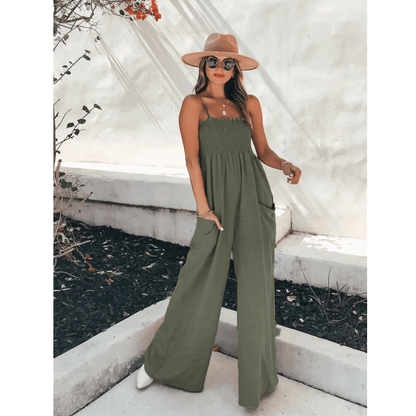 Jumpsuit met zakken voor dames, losse wijde pijpen, ideaal voor de zomer