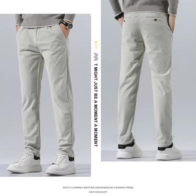 Stijlvolle corduroy broek met slim fit en plooien aan de voorkant voor heren | Ideaal voor herfst/winter
