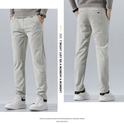 Stijlvolle corduroy broek met slim fit en plooien aan de voorkant voor heren | Ideaal voor herfst/winter
