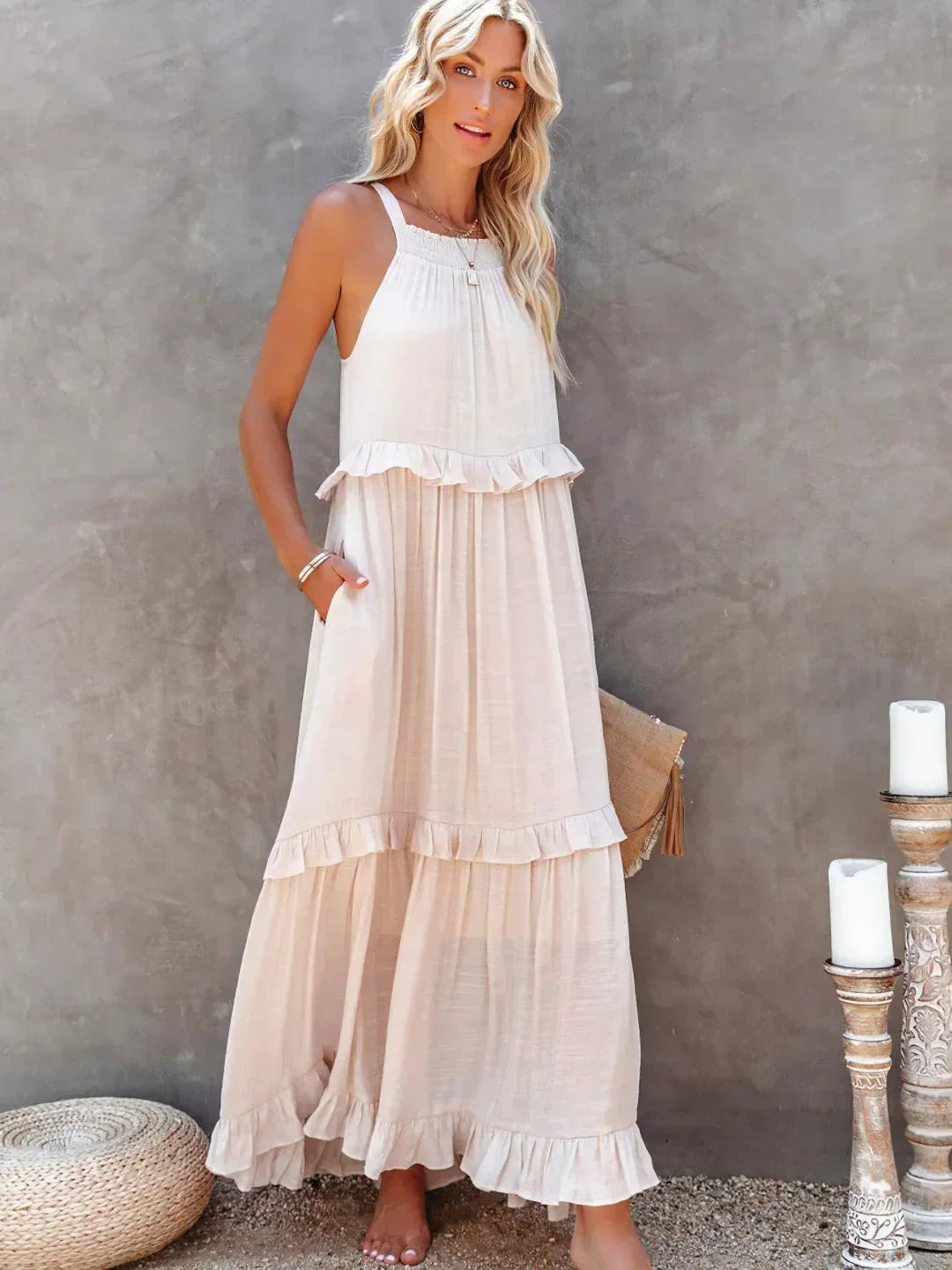 Zwierige maxi jurk met ruches in Zuri-stijl elegant