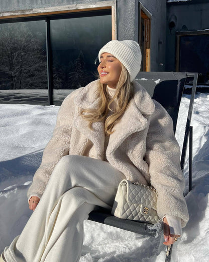 Elegante Vrouwen Warme Oversize Teddy Pluche Winterjas met Imitatiebont Perfect voor Herfst/Winter