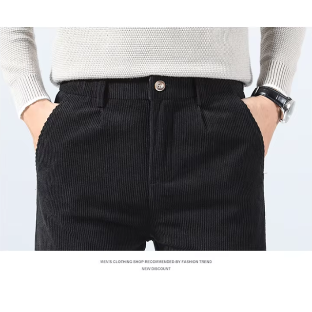 Stijlvolle corduroy broek met slim fit en plooien aan de voorkant voor heren | Ideaal voor herfst/winter