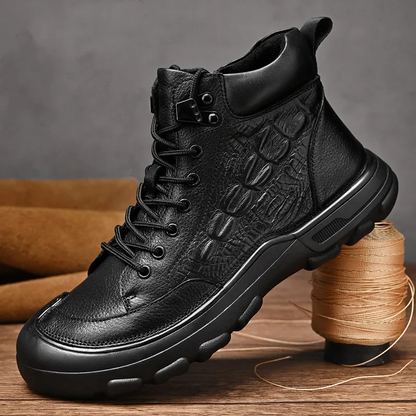 Vetlederen herenschoenen met textuur, ideaal voor herfst/winter