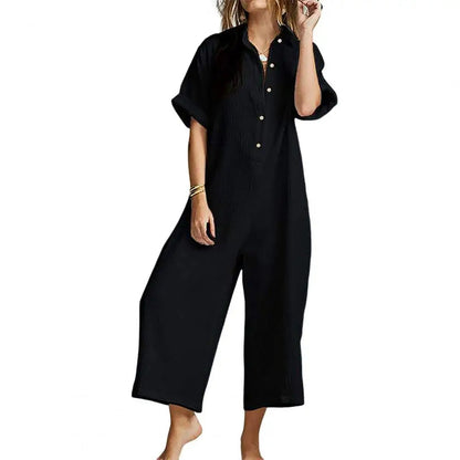 Jumpsuit met korte mouwen en knoopjes voor dames, ideaal voor de zomer