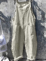 Vintage mouwloze gestreepte baggy jumpsuit voor dames | Ideaal voor lente/zomer