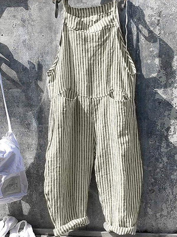 Vintage mouwloze gestreepte baggy jumpsuit voor dames | Ideaal voor lente/zomer