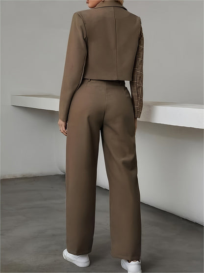 Stijlvolle blazer en high-waisted pantalonset met print in halfdessin voor dames | Ideaal voor alle seizoenen