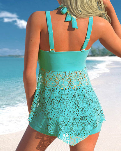 Zoë zomerse kanten tankini set diepblauw elegant