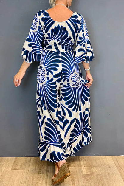 Jumpsuit met V-hals en bloemenprint voor dames, vintage, gerimpeld, ideaal voor de zomer