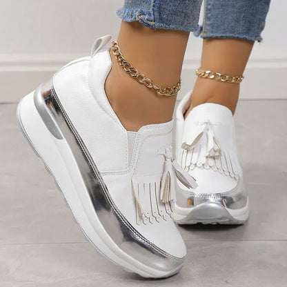 Witte Solveig Damessneakers met Plateauzool Franjes