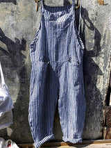 Vintage mouwloze gestreepte baggy jumpsuit voor dames | Ideaal voor lente/zomer