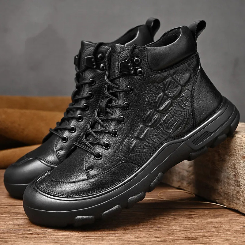 Vetlederen herenschoenen met textuur, ideaal voor herfst/winter