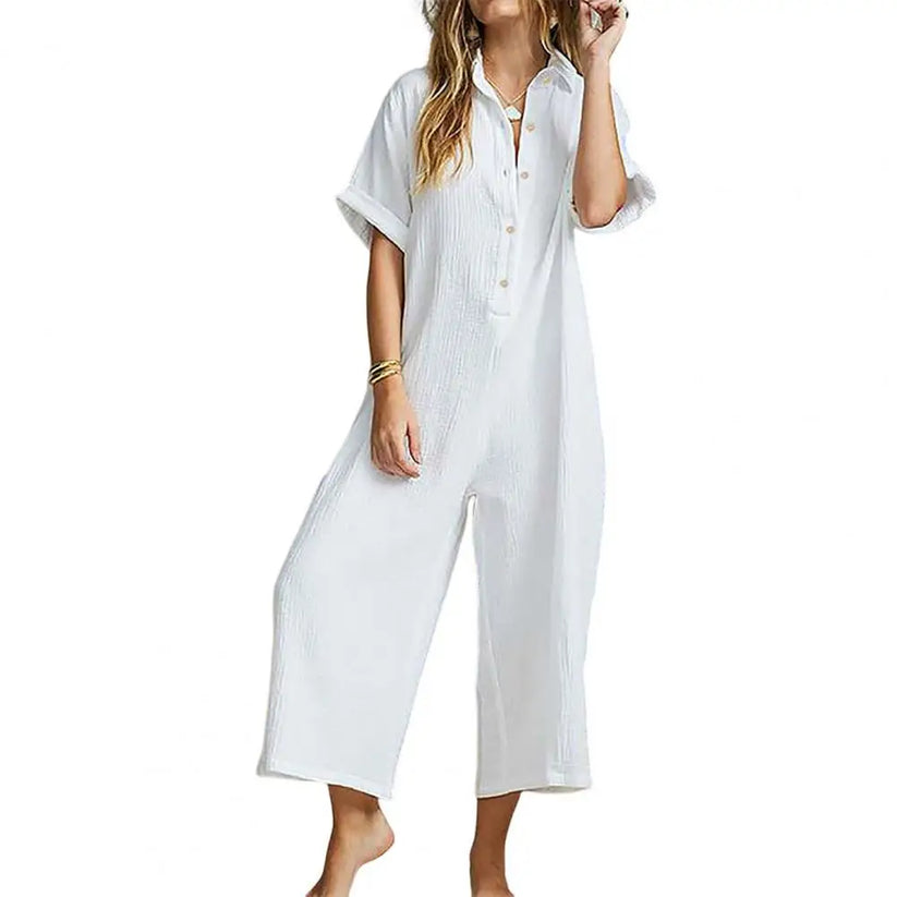 Jumpsuit met korte mouwen en knoopjes voor dames, ideaal voor de zomer