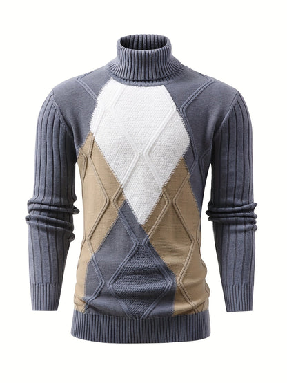 Casual slim-fit coltrui met geometrische grafische print voor heren | Ideaal voor herfst/winter