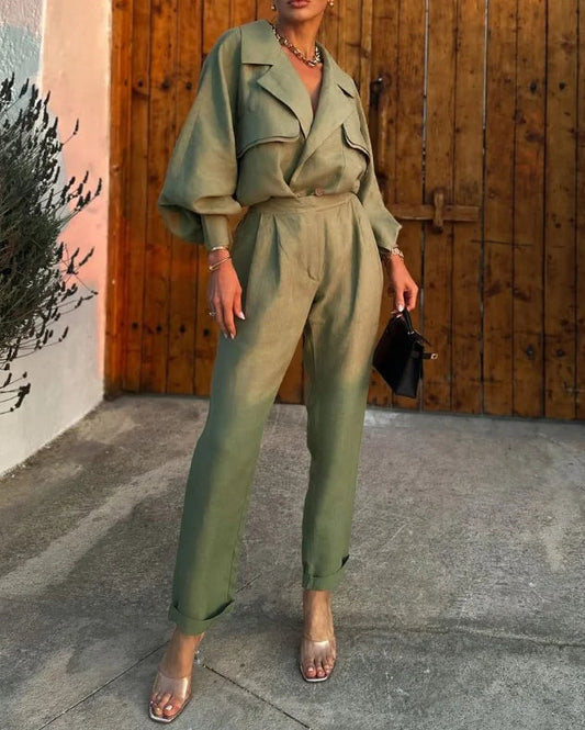 Trendy blazer met lange broek tweedelig pak voor dames | Ideaal voor lente/zomer