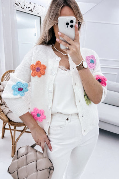 Warm geborduurd vest met bloemen en knopen voor dames | Ideaal voor herfst/winter