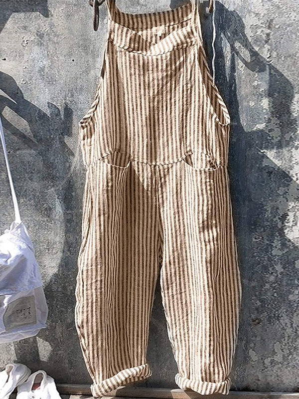 Vintage mouwloze gestreepte baggy jumpsuit voor dames | Ideaal voor lente/zomer