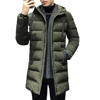 Warme lange herenpufferjas met capuchon en zakken | Perfect voor herfst/winter