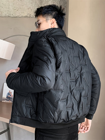 Eenkleurige puffer winterjas voor heren met opstaande kraag en ritssluiting | Ideaal voor de winter