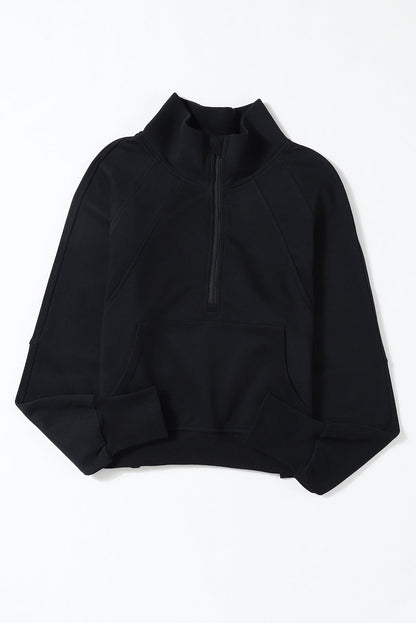 Stijlvolle Bruine Sweatshirt met Rits, Opstaande Kraag en Duimgaten – Perfect voor Casual Comfort