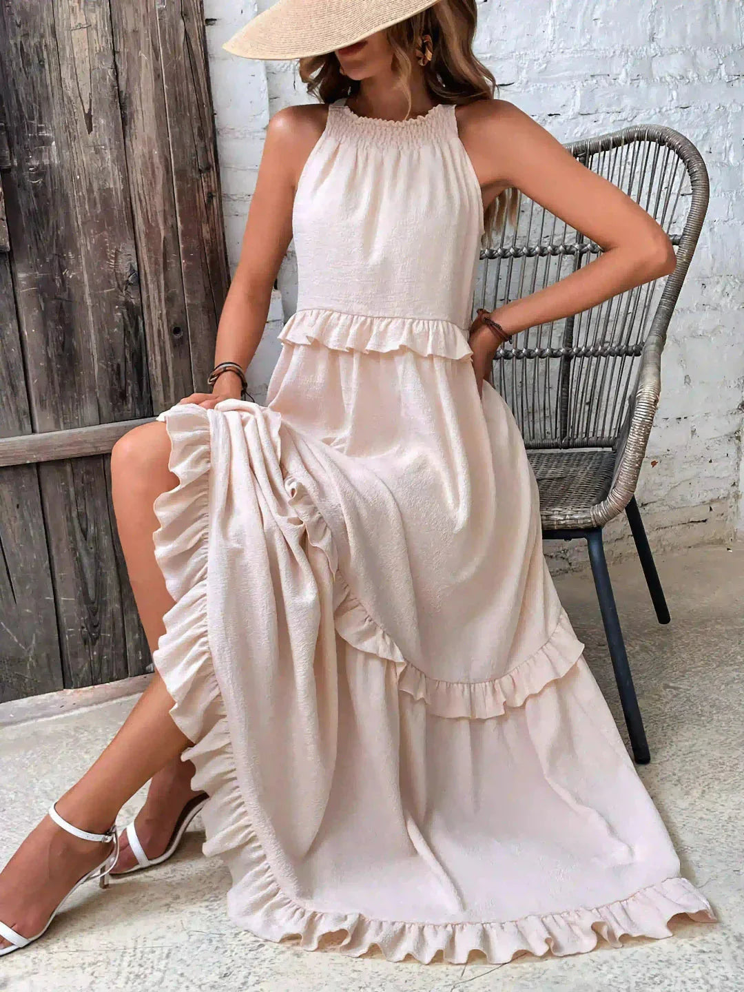 Zwierige maxi jurk met ruches in Zuri-stijl elegant