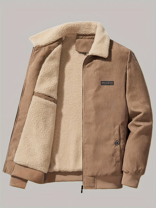 Retro warme winterjas met lange mouwen en label patch voor mannen | deal voor de winter