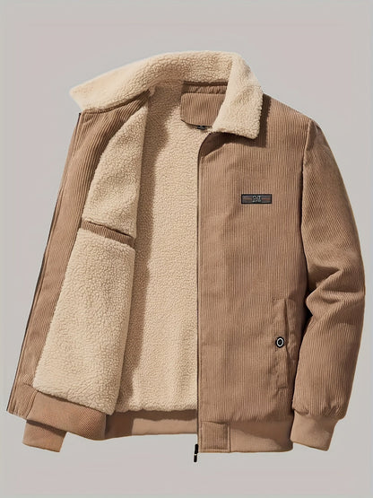Retro warme winterjas met lange mouwen en label patch voor mannen | deal voor de winter