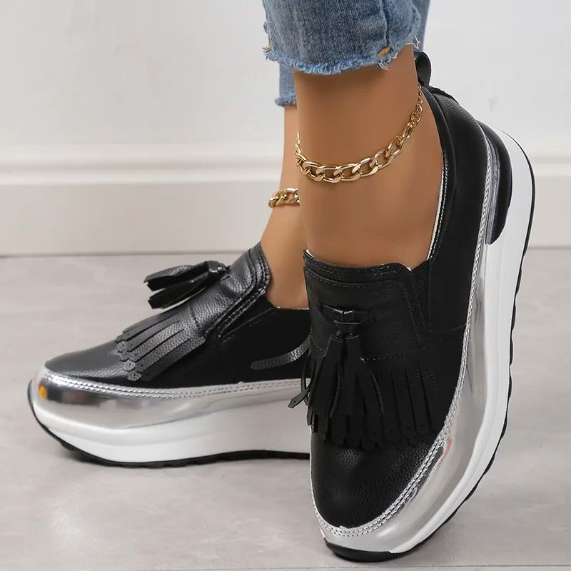 Witte Solveig Damessneakers met Plateauzool Franjes