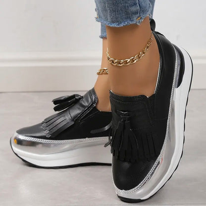 Witte Solveig Damessneakers met Plateauzool Franjes