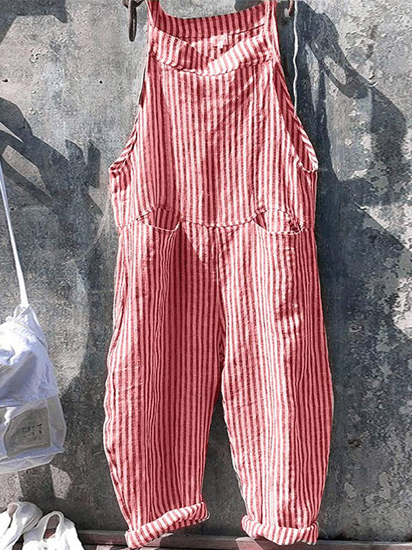 Vintage mouwloze gestreepte baggy jumpsuit voor dames | Ideaal voor lente/zomer