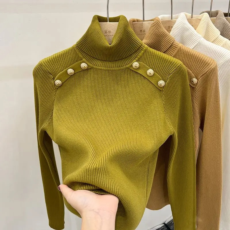 Elegante slim-fit gebreide coltrui met knopen voor dames | Ideaal voor herfst/winter