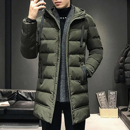 Warme lange herenpufferjas met capuchon en zakken | Perfect voor herfst/winter