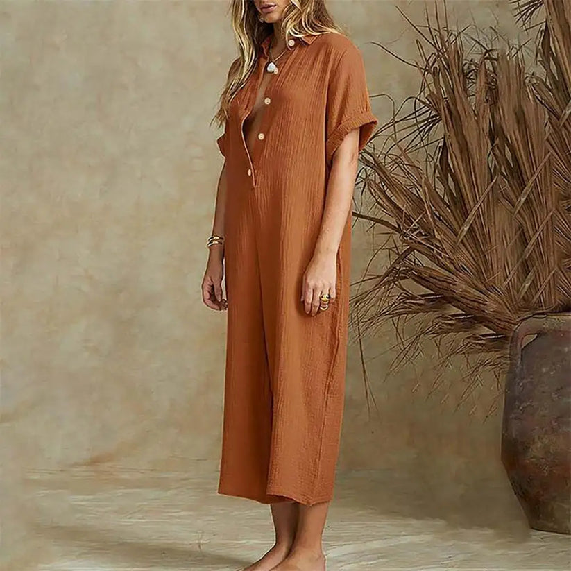 Jumpsuit met korte mouwen en knoopjes voor dames, ideaal voor de zomer