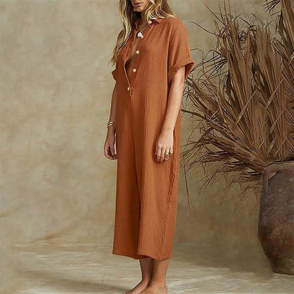 Jumpsuit met korte mouwen en knoopjes voor dames, ideaal voor de zomer