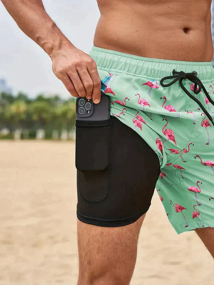 Zwembroek Heren Elegante Stijl Flamingo Print Zomer