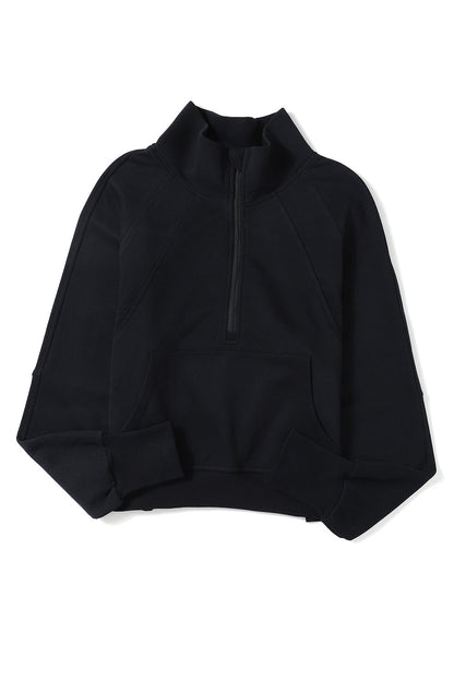 Stijlvolle Bruine Sweatshirt met Rits, Opstaande Kraag en Duimgaten – Perfect voor Casual Comfort